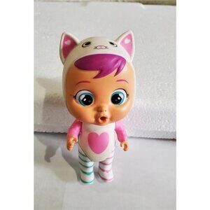 Cry Babies Magic Tears Doll – Cat Outfit Pink Heart & Striped Pajamas Used